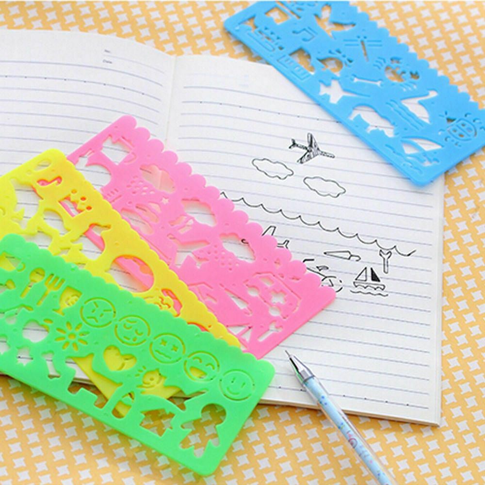 4Colors Cartoon Kids Drawing Template Ruler Painting Stationery Mixed Shapes
