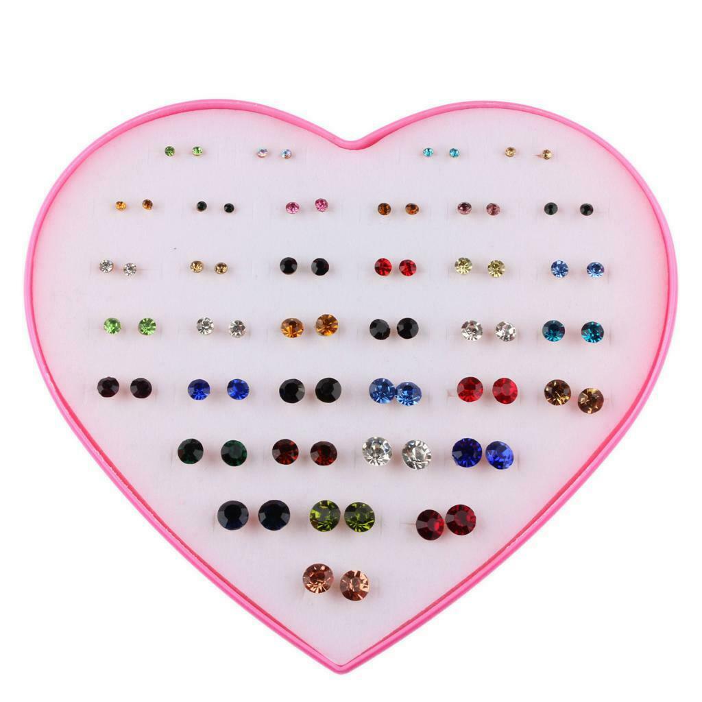 36 Pair Cute Stud Set Love Heart Box Lady Girls Crystal Earring Studs Gift