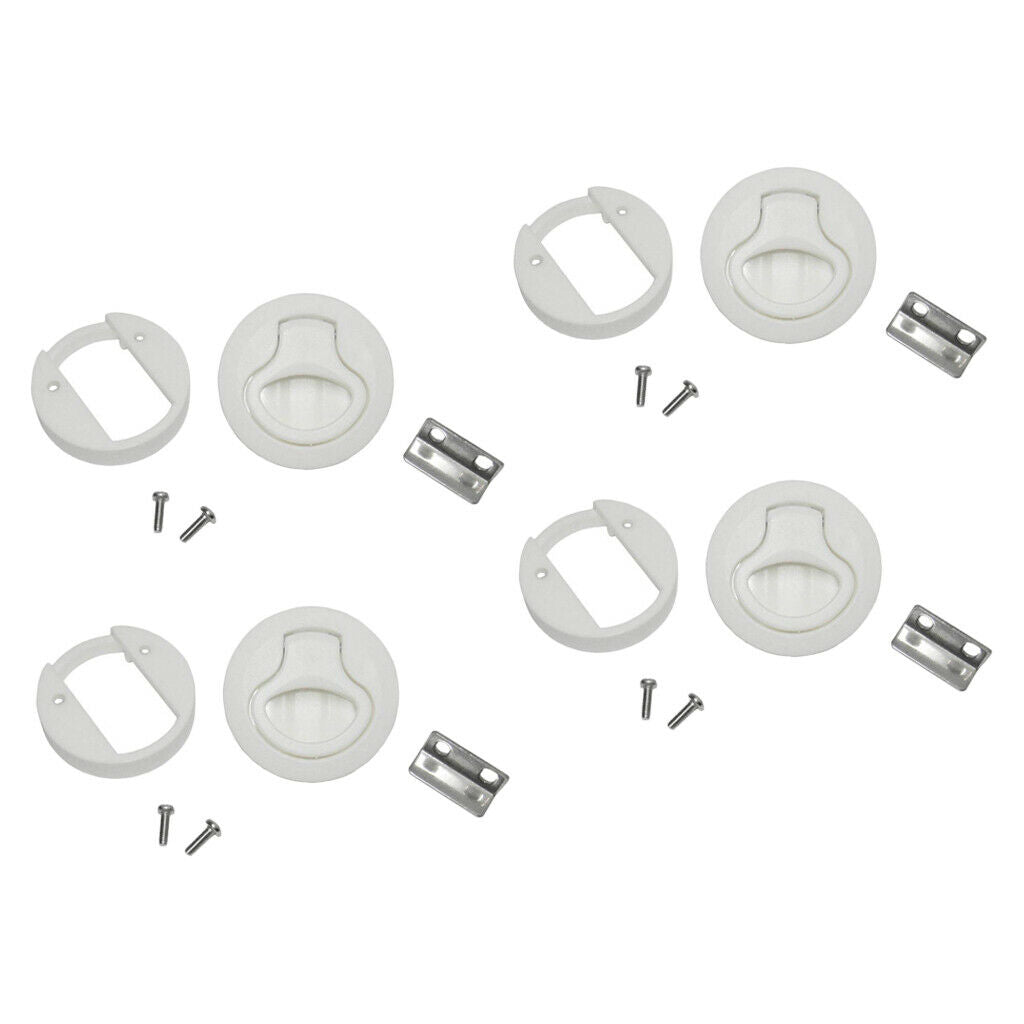 4pcs  2" Round Locking Flush Pull Latch Hatch Lift Key Boat Door Deck White