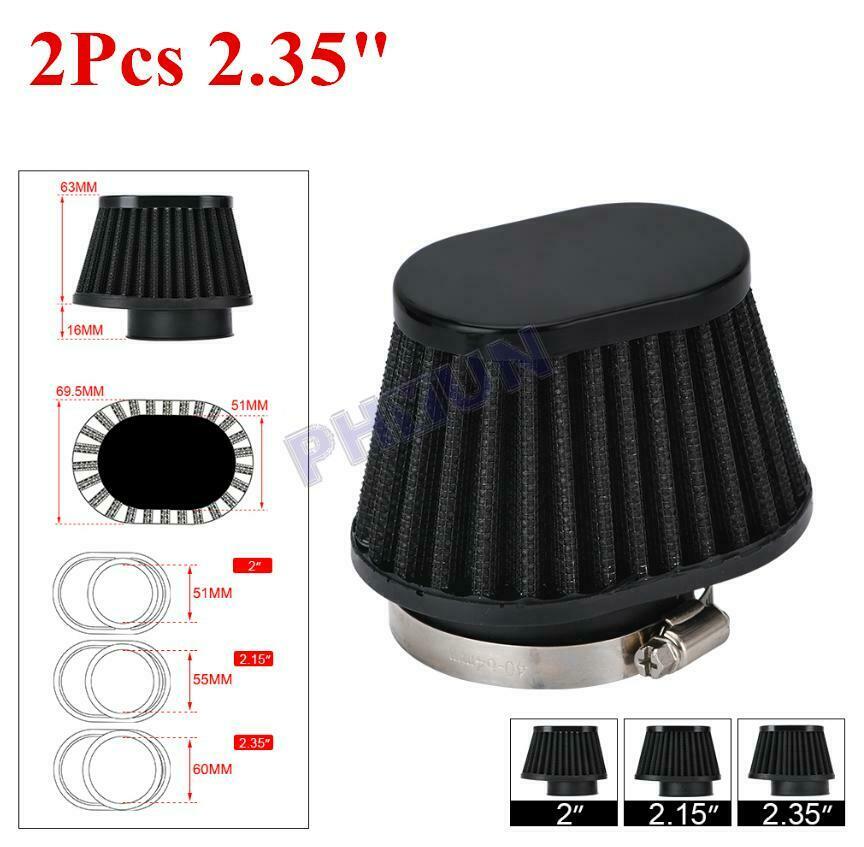 2x Motorcycle Air Filter Cold Air Intake High Flow Cone Filter Black 2.35'' 60mm