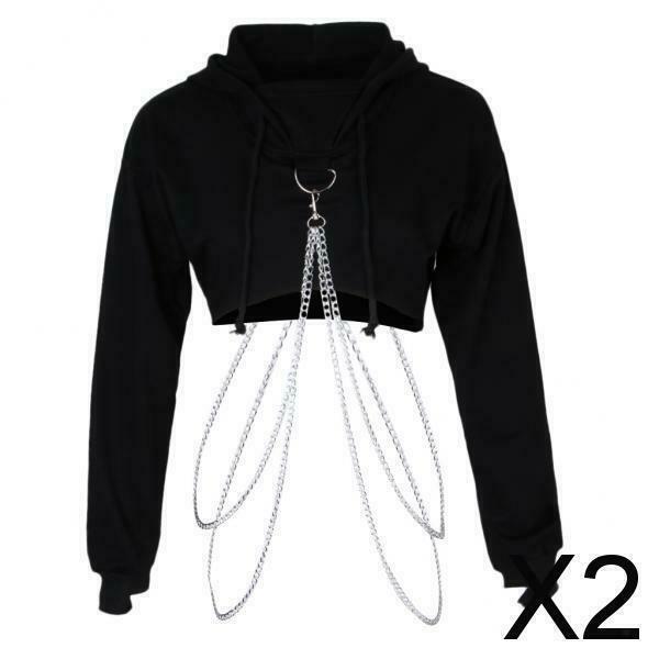 2X Women Metal Chain Hoodie Casual Sports Hooded Pullover Tops Sweatshirt L