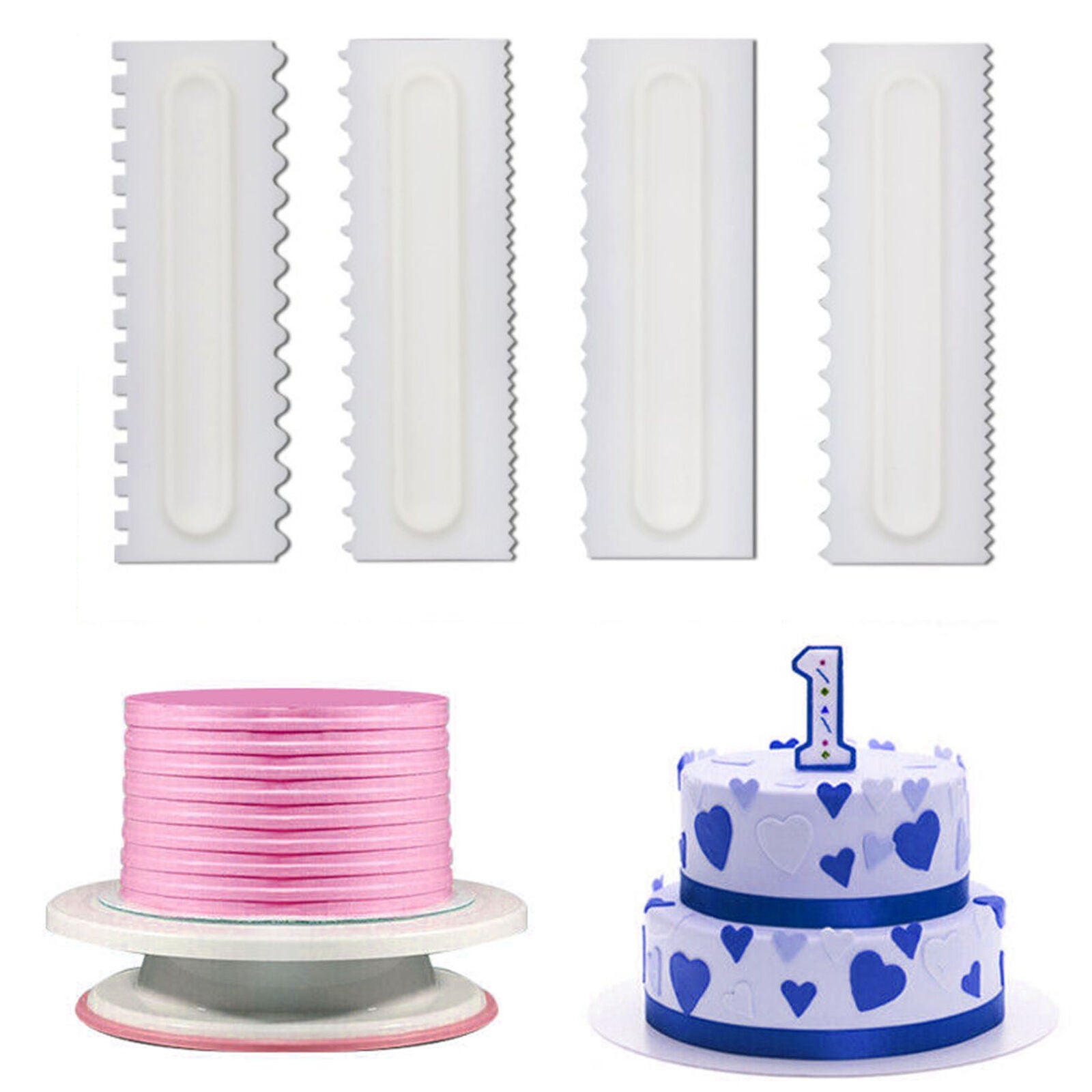 4Pcs Cake Decorating Comb Icing Smoother Scraper Edge Frosting Tool Spatula Set