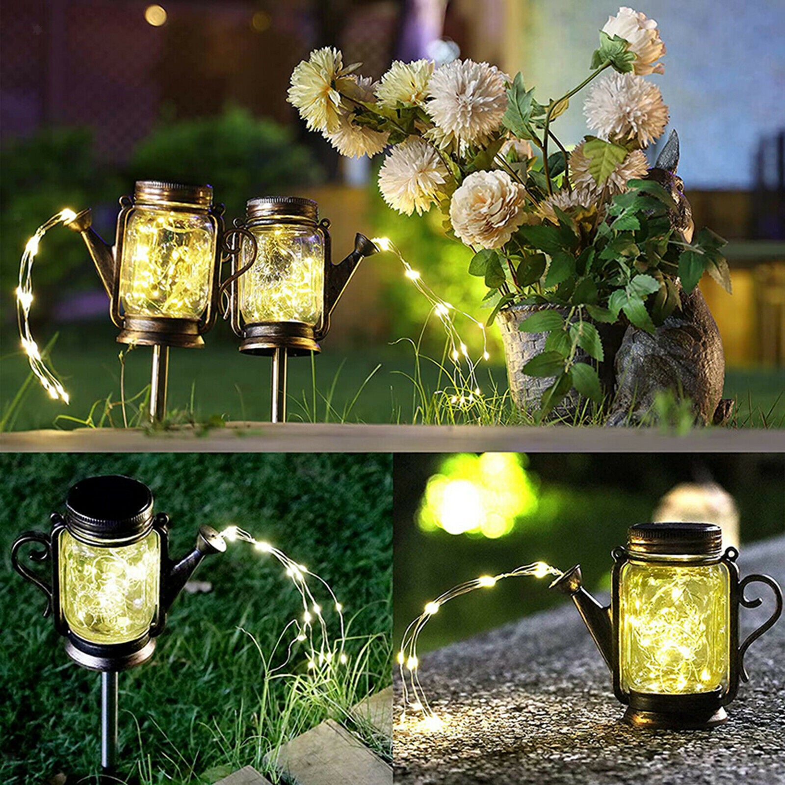 2pcs Mason Jar Solar Lights LED Fairy Lights Garden Fence Xmas Decoration