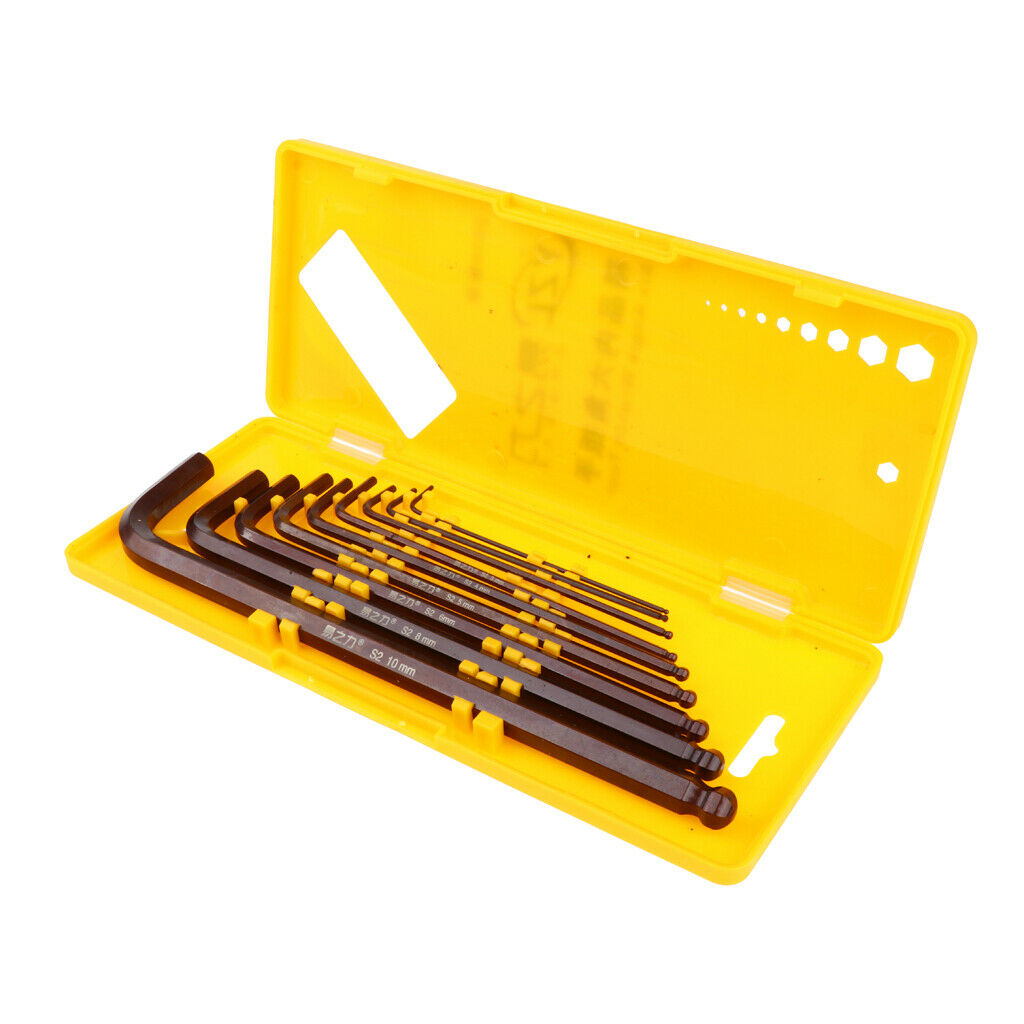 9 Piece Metric Hex Key Allen Wrench Long Short Arm XL Arm Ball End Black