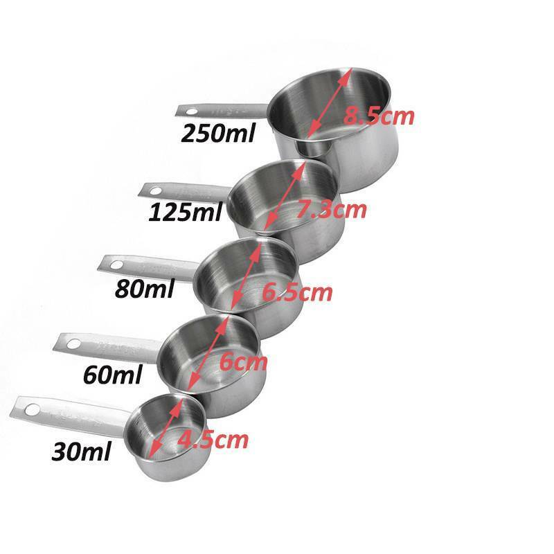 5PCS Stainless Steel Measuring Cups and Spoons Set Kitchen Baking Gadget TooBDD