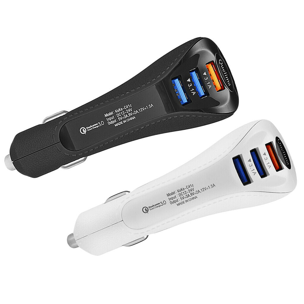 3 Port USB Car Fast Charger Rapid Car Power Universal Adapter QC3.0 White