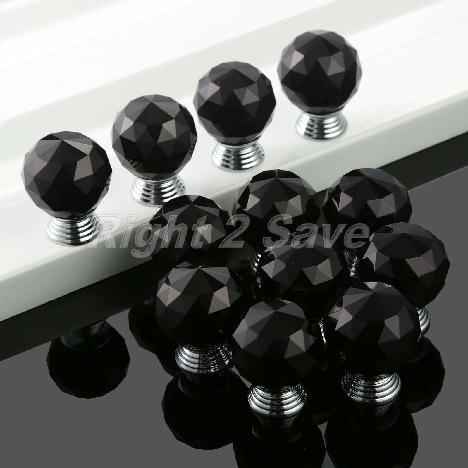 Round Crystal Glass 30mm Knob Pull Chest Cabinet Furniture Door Handle Black