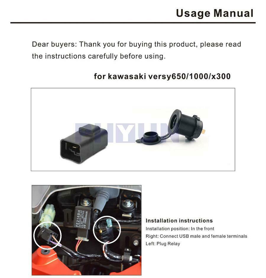 Motorcycle Blue LED Cigarette Lighter +12V Relay+60cm Cable For Kawasaki Versys