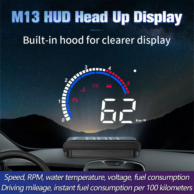 Car Head-up Display Hidden OBD HUD LED Speed Alarm Voltage RPM KM/Mph Water Temp