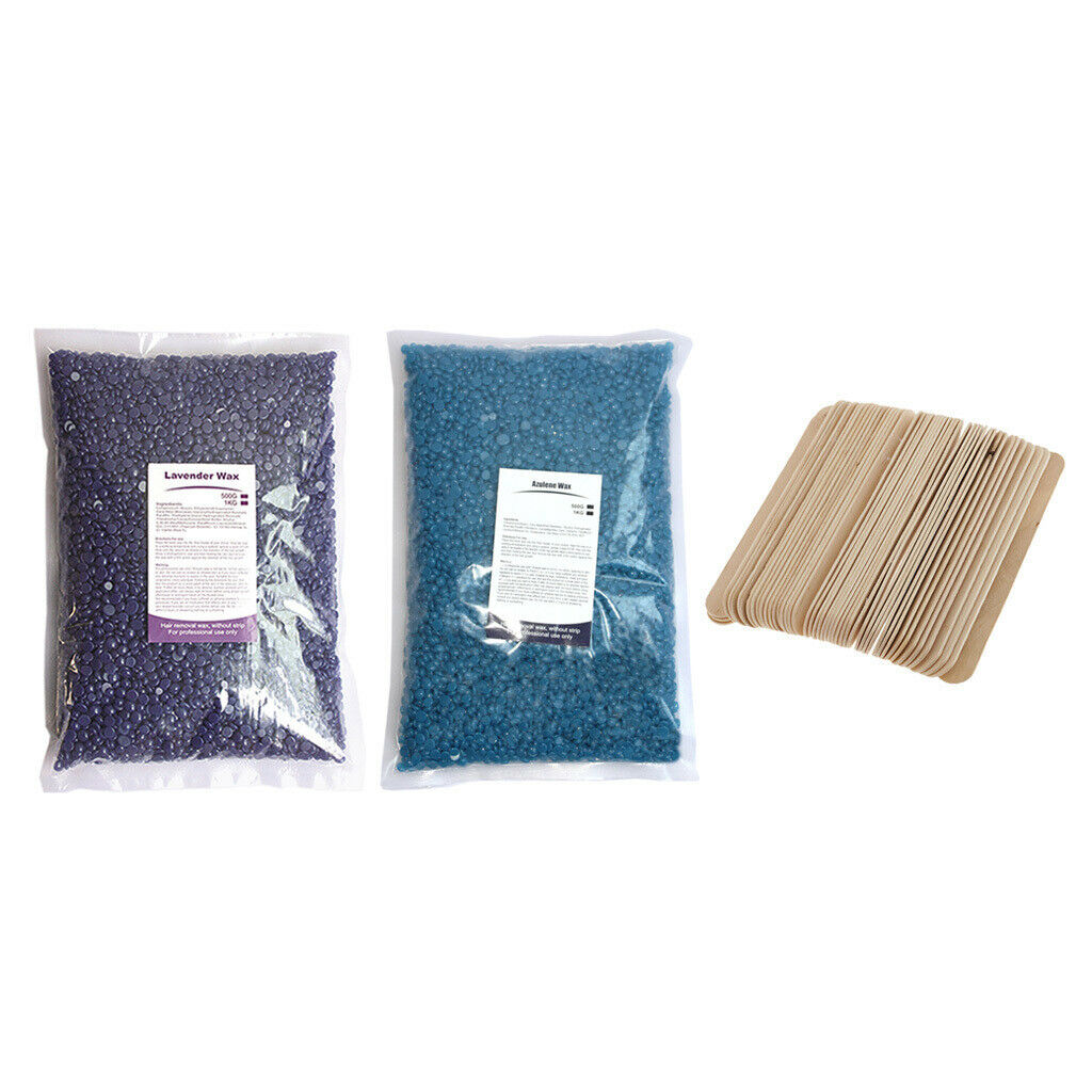 2Pcs Depilatory Hot Hard Wax Beans Beads Body Hair Removal + Wood Sticks