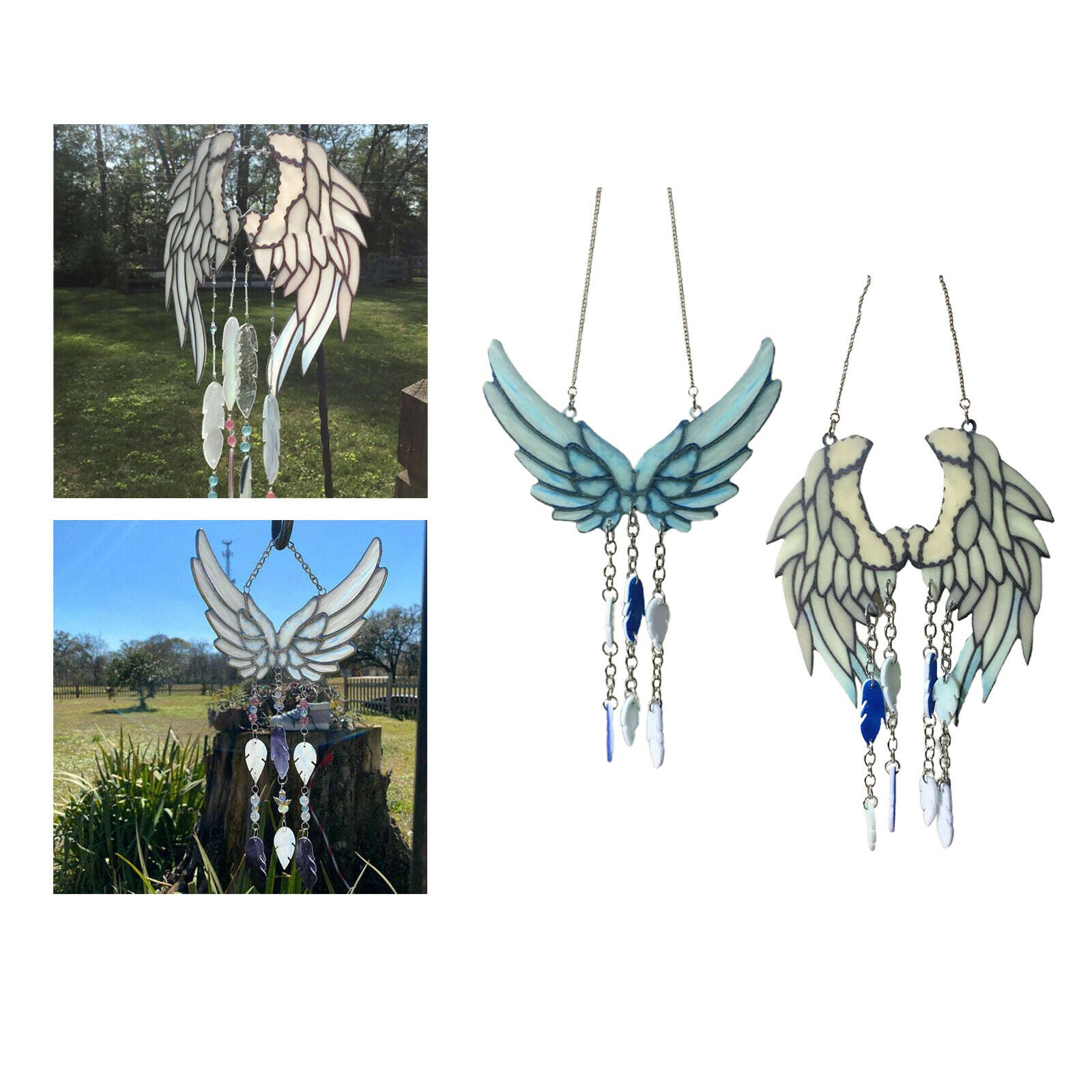 2x Angel Wings Wind Chimes Suncatcher Mobile Garden Decor Outdoor Decoration