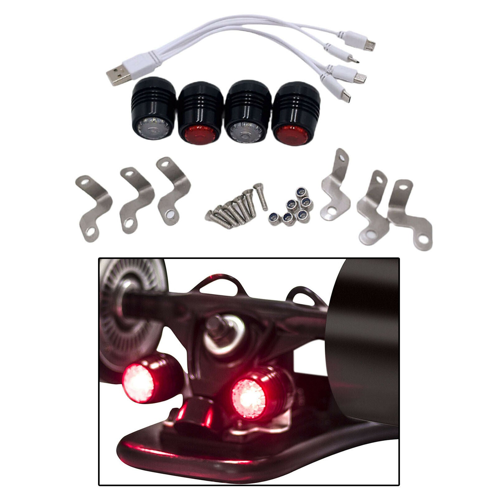4pcs LED Skateboard Lights Safety Headlights Warning Lamp for Night Riding