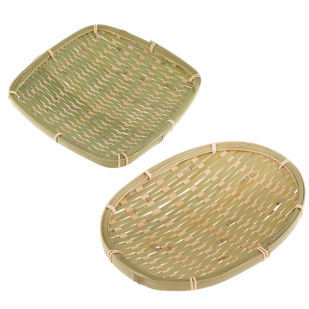 Set of 2 Pieces Bamboo Tray Chinese Traditional Bamboo Serving Plate Platter for