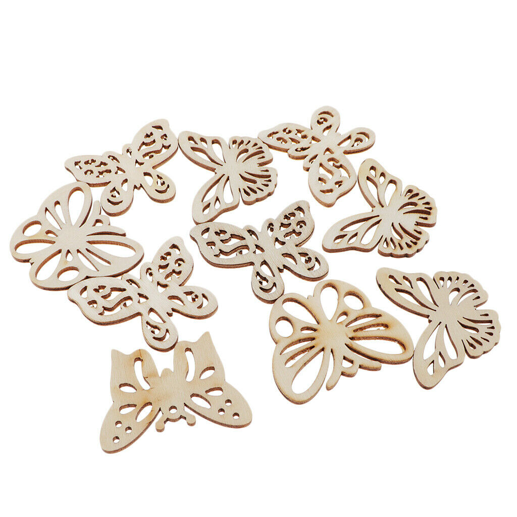 10x/Pack Wooden Buttefly Shape Crafts Embellishments for Wood Hanging Decor