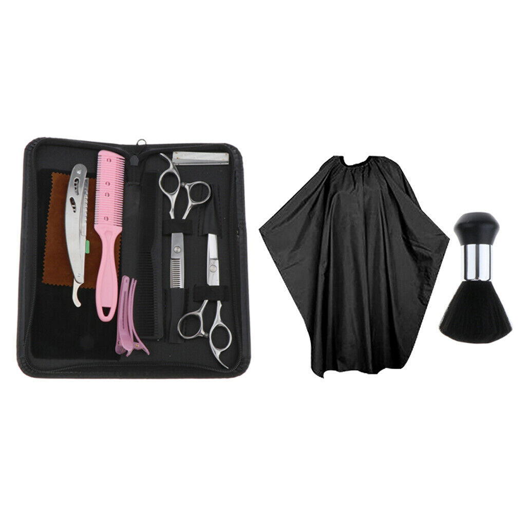 Set of 12 Women Hairdressing Scissors Salon Hair Cutting Shears & Cape Kit