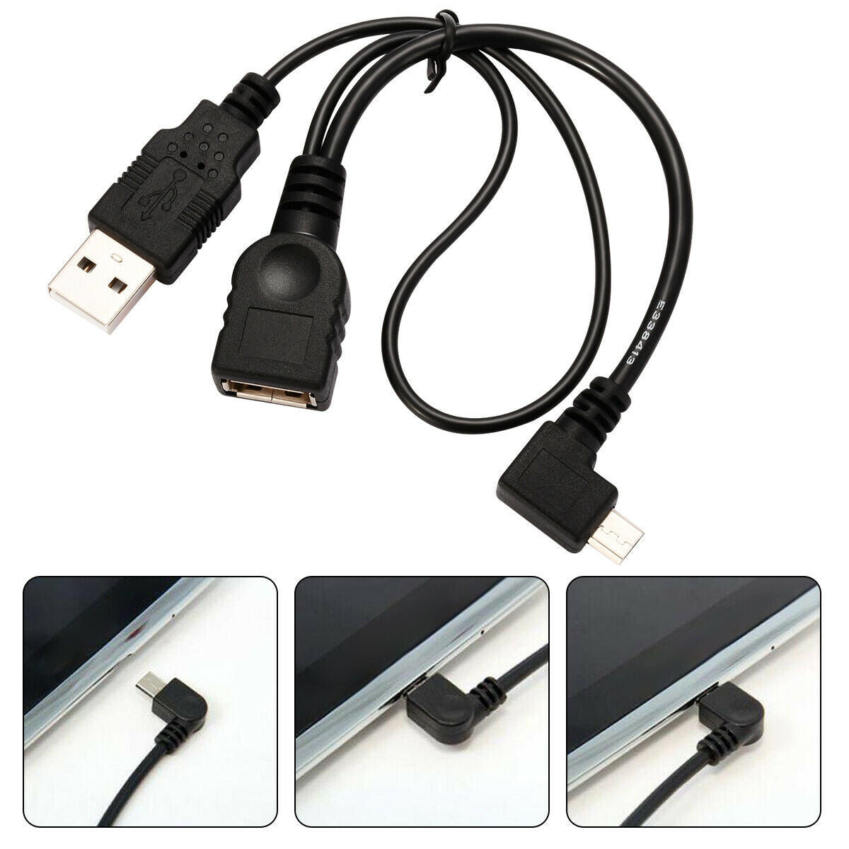 Micro USB Male to USB Female Host OTG Cable with USB Power Cable Y-SplitterHN US