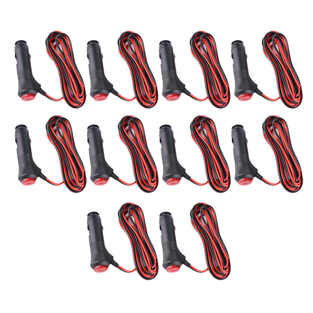 10Pack 12V 24V Car Cigarette Lighter Socket Plug Connector 1.5m LED light Switch