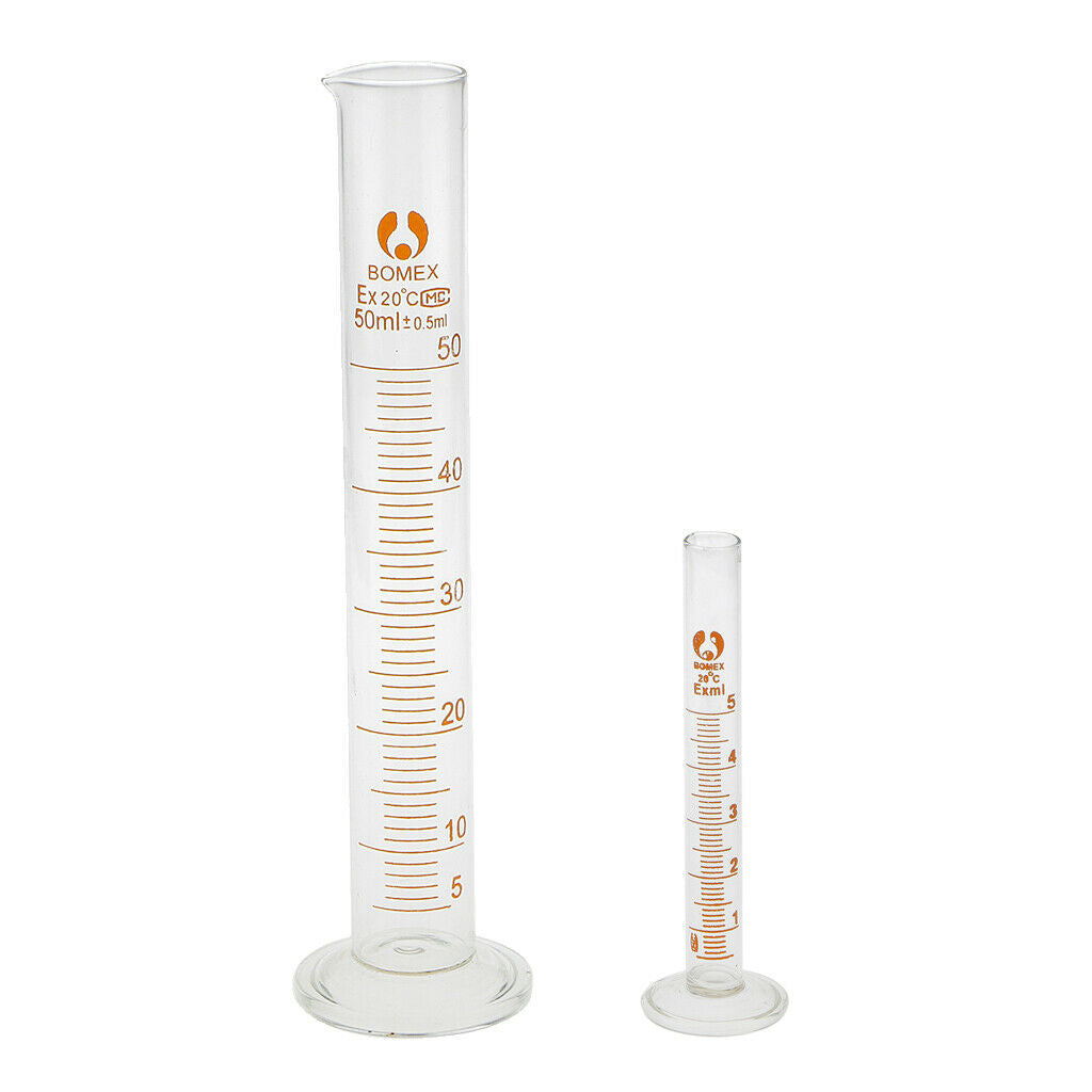 2Pcs Scientific Glass Measuring Graduated Cylinder Laboratory 5ml&50ml