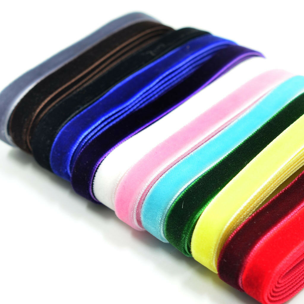 12 Pcs 1 Yard Luxury Velvet Ribbons for DIY Hair Accessories Craft 9mm