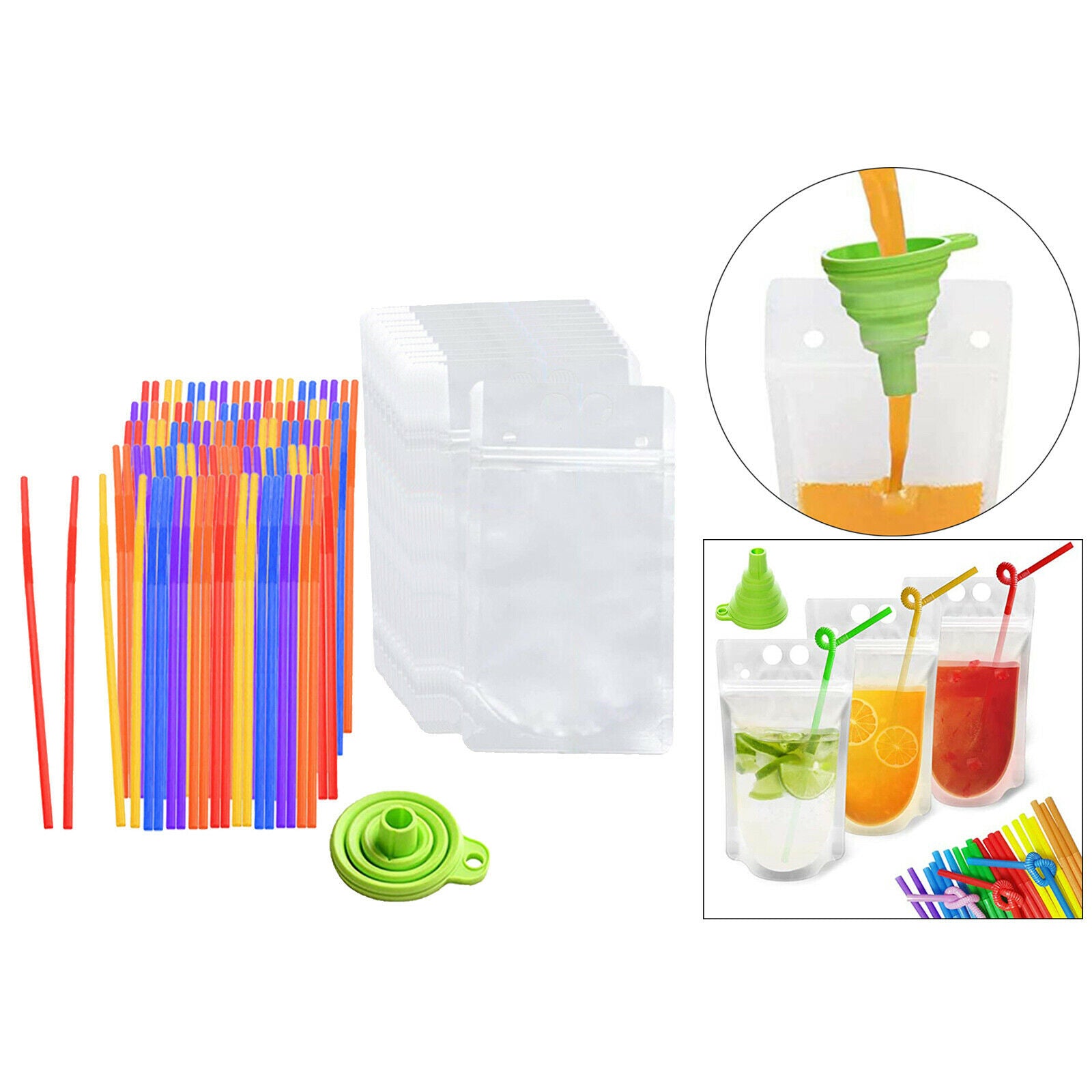100x Disposable Drink Pouches No Leak Juice Bags 500ml for Hot Cold Beverage