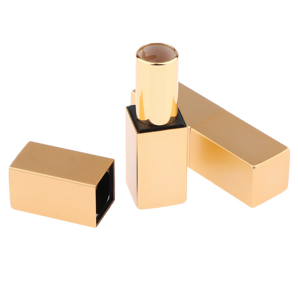 2pcs Empty Lipstick Tube Lip Balm Makeup Containers - Blue+Golden, Golden Flat: