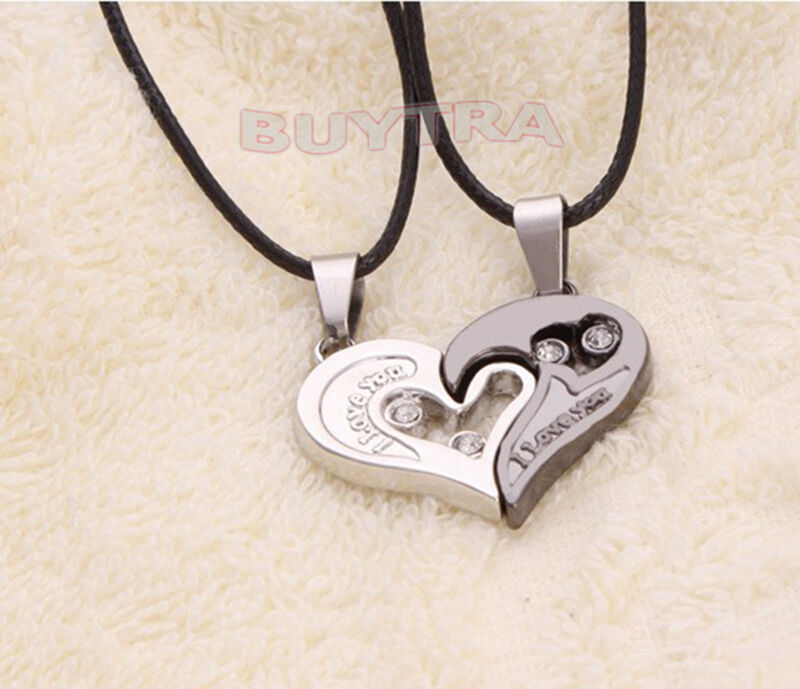 Trendy His and Hers Stainless Steel Heart Pendant Couples Love Necklac.l8