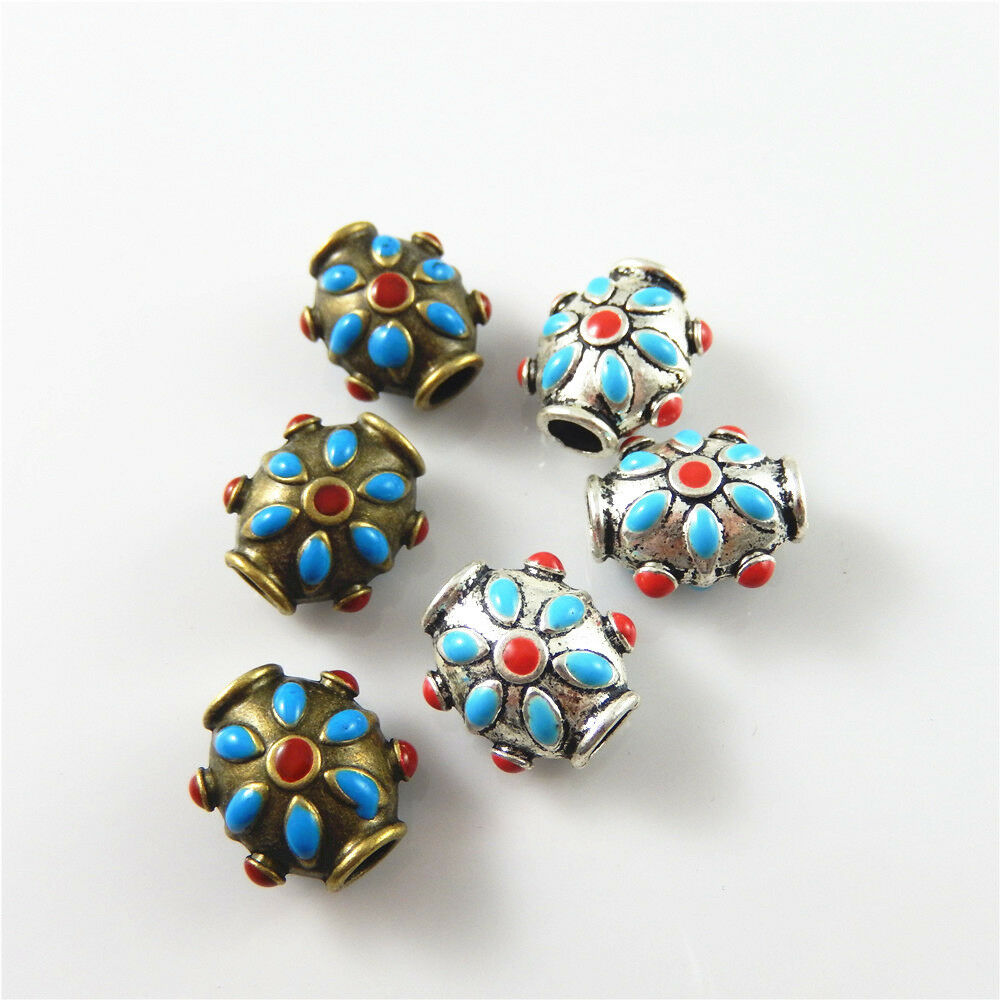 10 Mixed Enamel Alloy Flower Loose Spacer Bead Bracelet Pendant Craft 17*14*10mm