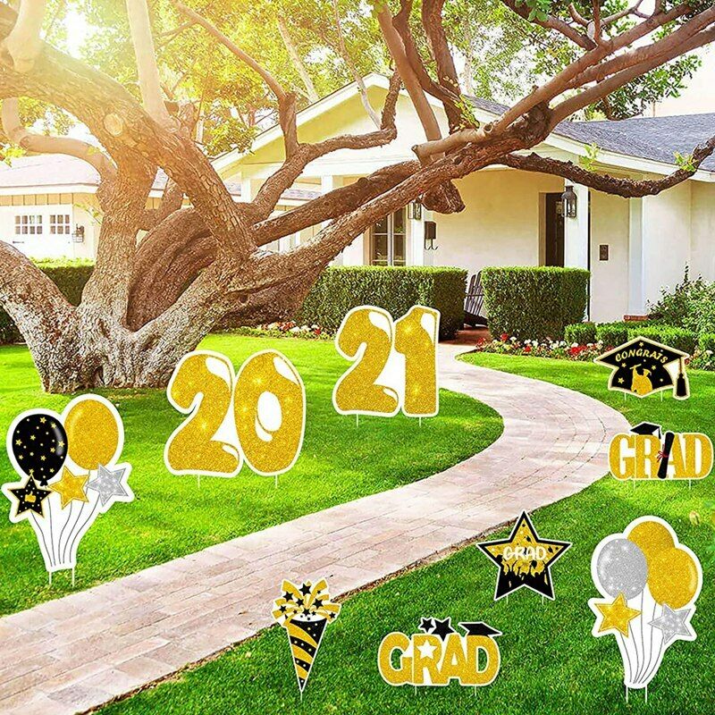 Graduation Yard Sign Stakes Decorations - Congrats Grad Cap Outdoor Lawn ParV7F3