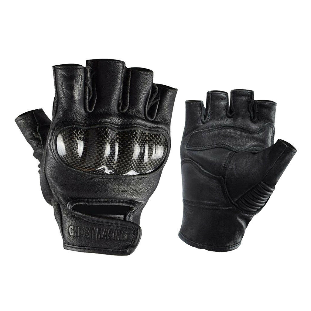 Carbon Fiber Motorcycle Half Finger Gloves Motorbike Ride Fingerless XL