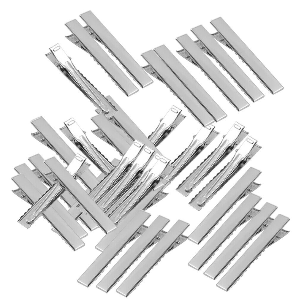50pcs Flat Single Prong Metal Alligator Blanks Hair Clips Duckbill DIY 46mm
