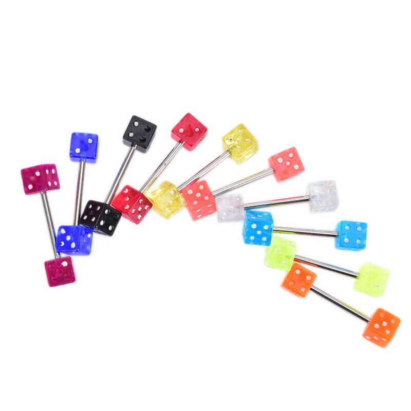 10Pcs/t Stainless Steel Mixed Dice Barbell Tongue Ring Studs Body PiercinYXDD