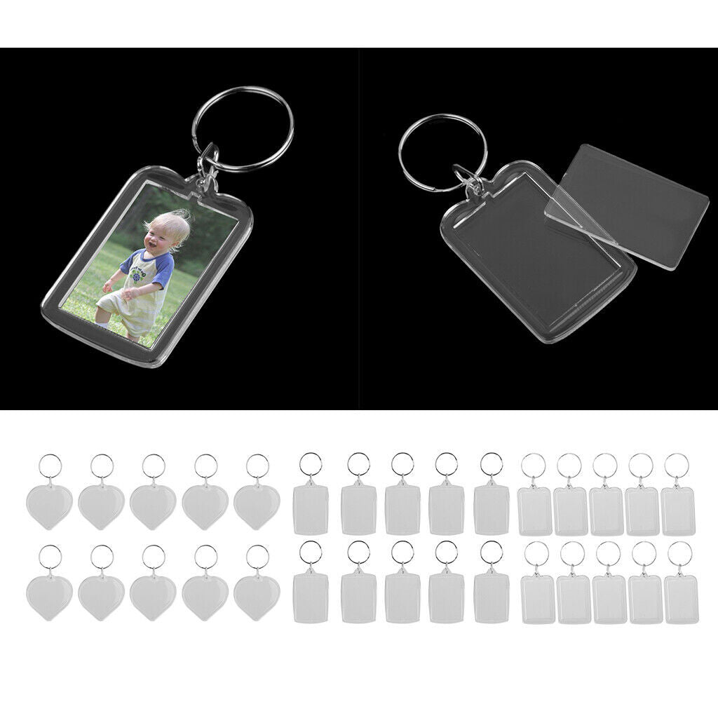 30Pcs Keychain Multipurpose Picture Insert Frame Keyring Presents Gifts