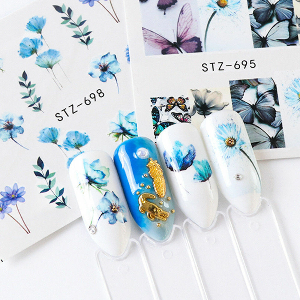 24 Sheets Nail Art Stickers Watercolor Water Transfer Decals Flowers Tips Set