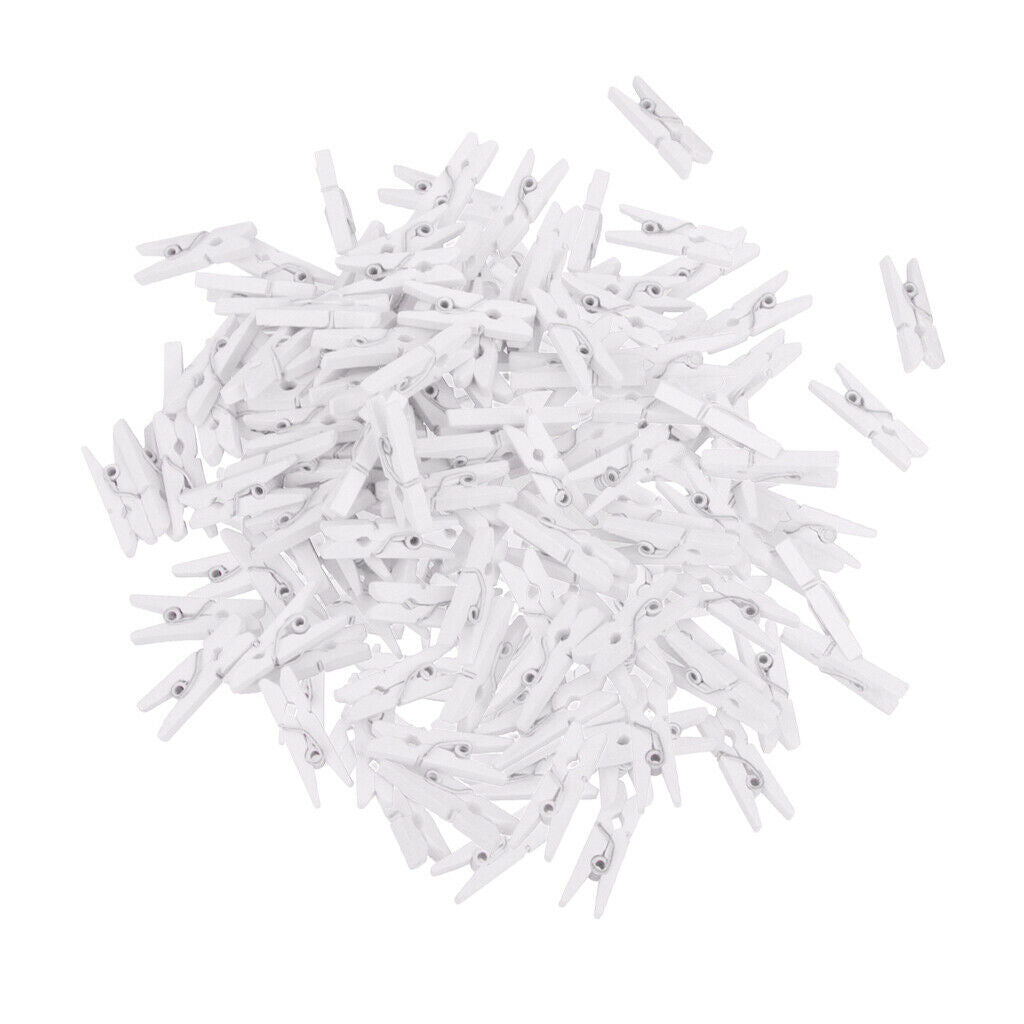 100Pieces White Mini Wooden Clips Clothes Photo Paper Peg Clothespin Craft Clips