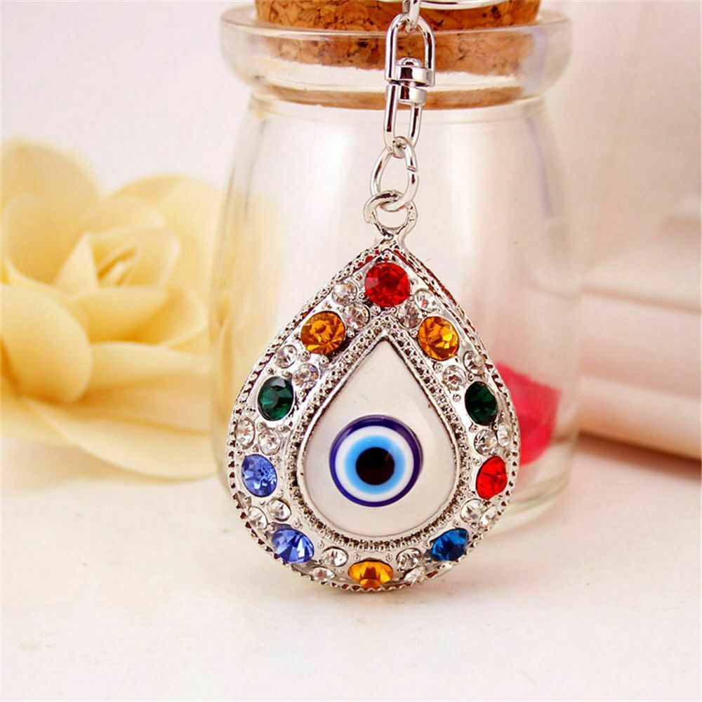 Fashion Teardrop Car Keyrings Rhinestone Blue Evil Eye Keychain Crystal Lucky