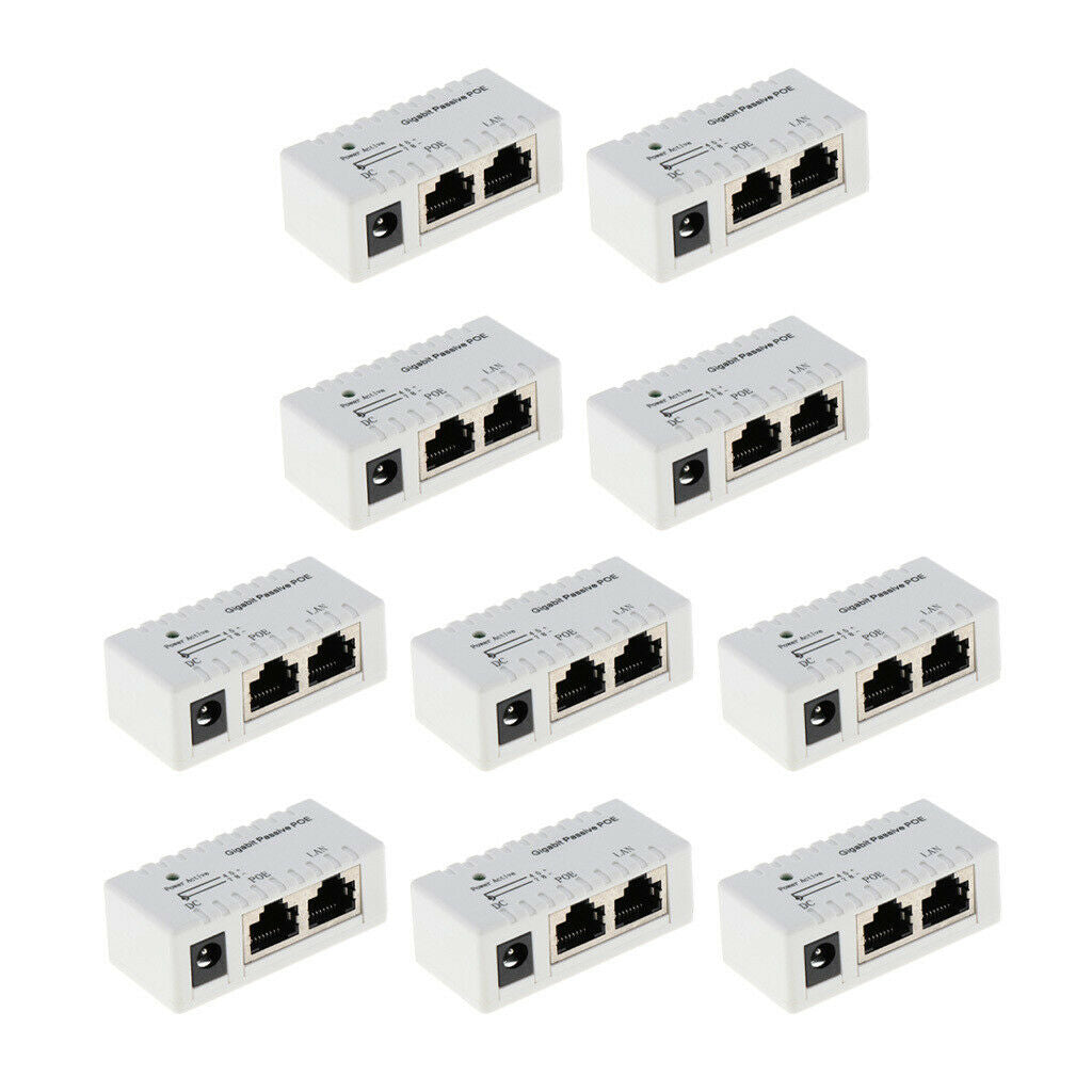 10 Pcs Passive PoE Injector Power Over Ethernet- Data To  PoE White