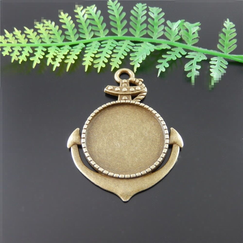 8 Retro Bronze Alloy Anchor Cabochon Setting Cameo Base Bezel Pendant 25mm Tray