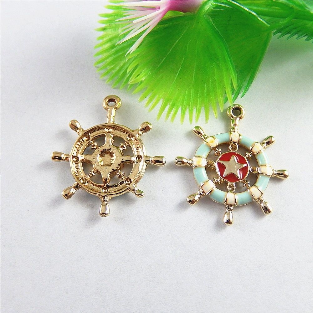 10pcs Colorful Enamel Alloy Steering Wheel Charms Pendant Necklace Jewelry Craft