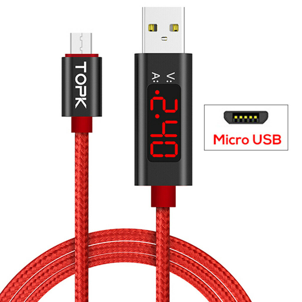 LED Display Quick Charging Cellphone Micro USB Cable Charging Wire 3ft