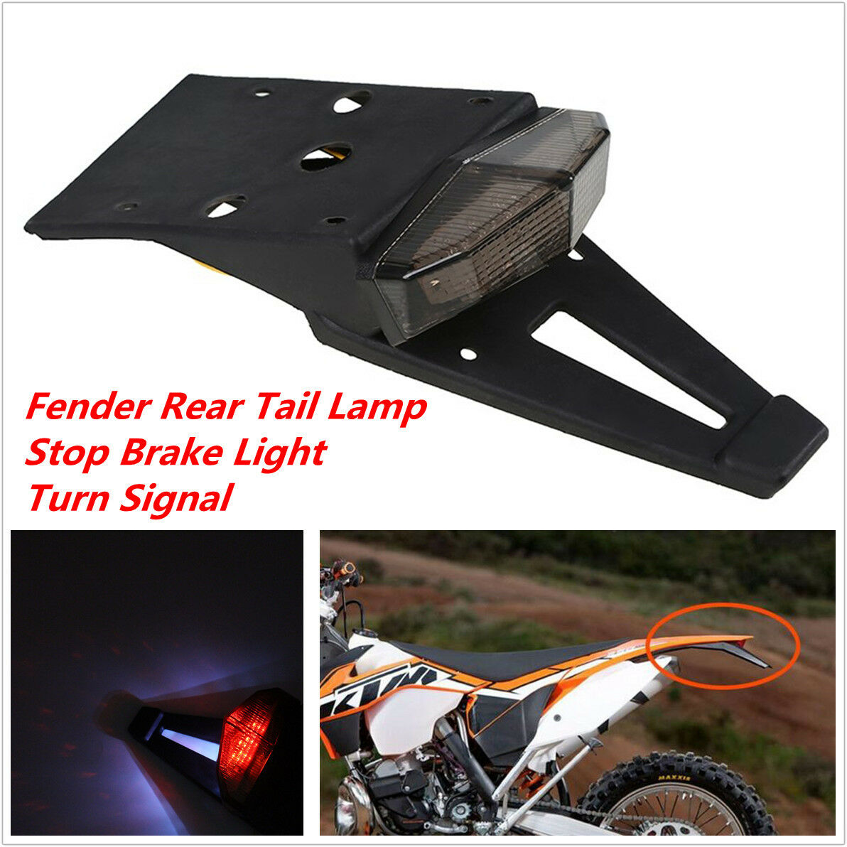 Smoke Lens Motorcycle Enduro Fender Rear Tail Lamp Stop Brake Light Turn Signal