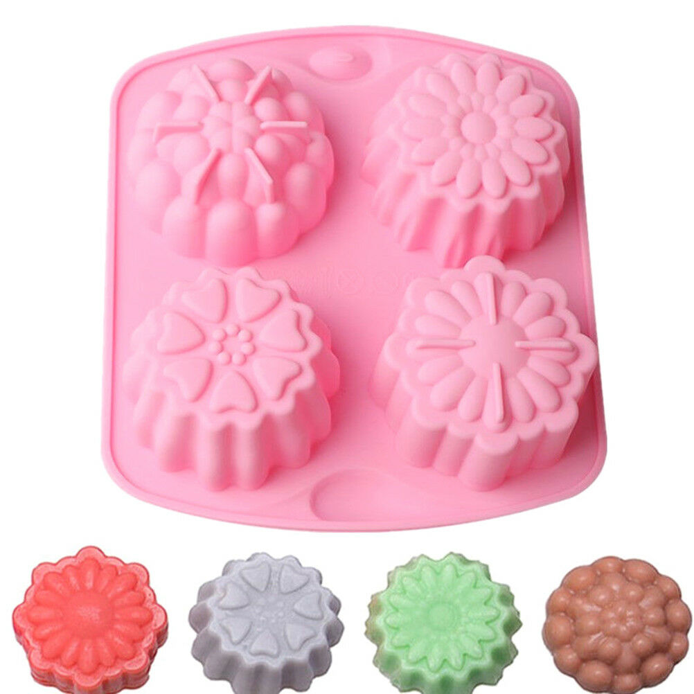 4 Cavity Flower Silicone Soap Mold Cake Decor Candy Chocolate Cookie Bakin.l8