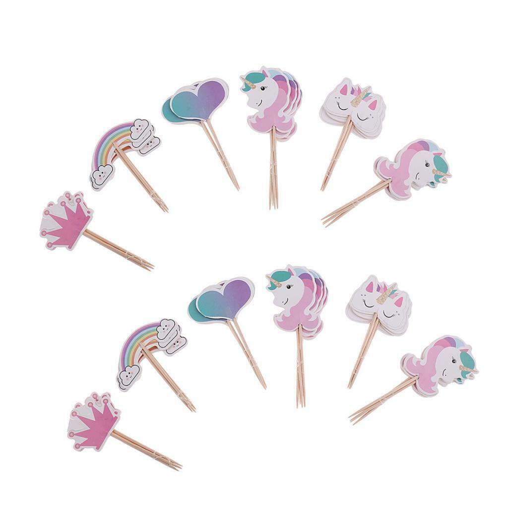 2 Set Rainbow Unicorn Cake Topper Love Shape Crown Food Picks Party Decor