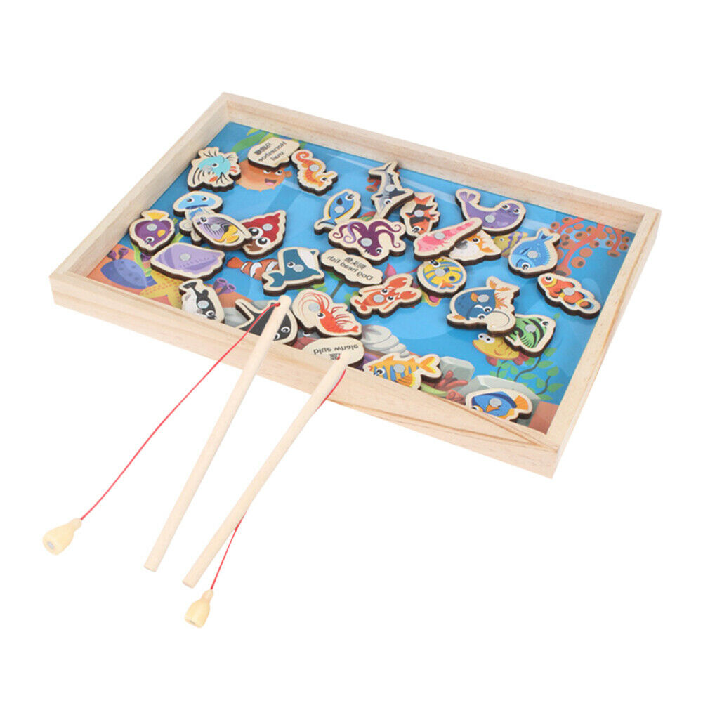 1set Wooden Fishing Game Baby Kids Educational Toys Magnetic Puzzle Board