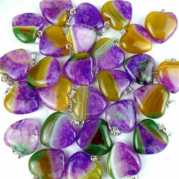 100Pcs 8 Colors Mixed Druzy Geode Agate Love Heart Pendant Bead 20x20x7mm HH6760