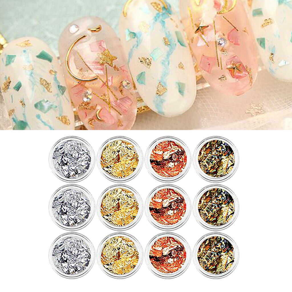 12Color Colorful Nail Art Glitter Foil Slice Stickers Decoration Accessories