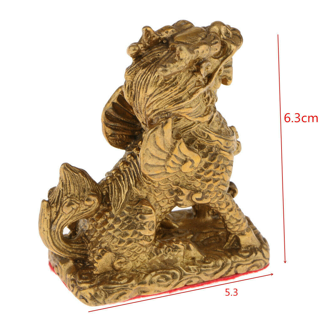 Golden Feng Shui Ornament Chi Lin/Kylin Wealth Prosperity Lucky Statue Handcraft