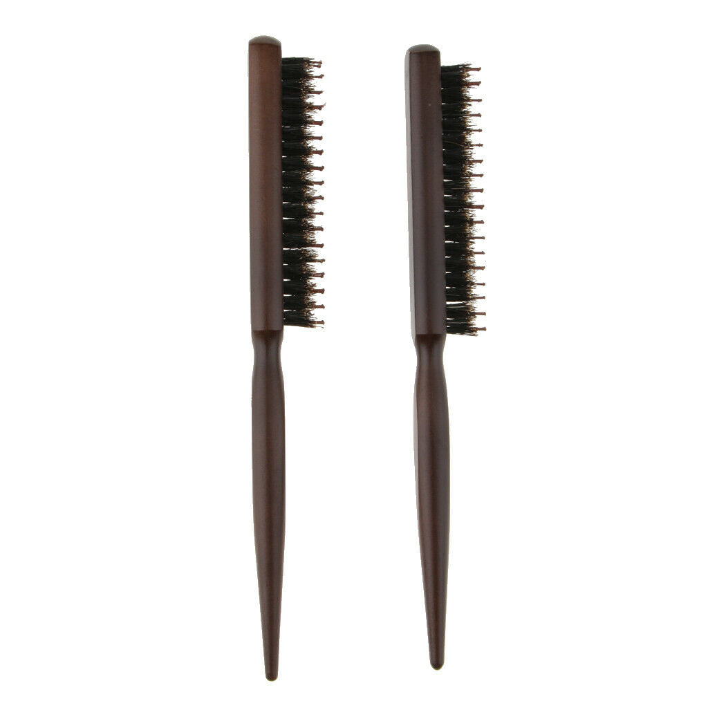 6Pcs 3 Rows Wood Natural Bristle Teasing Comb Brush Back Combing Brush 24cm