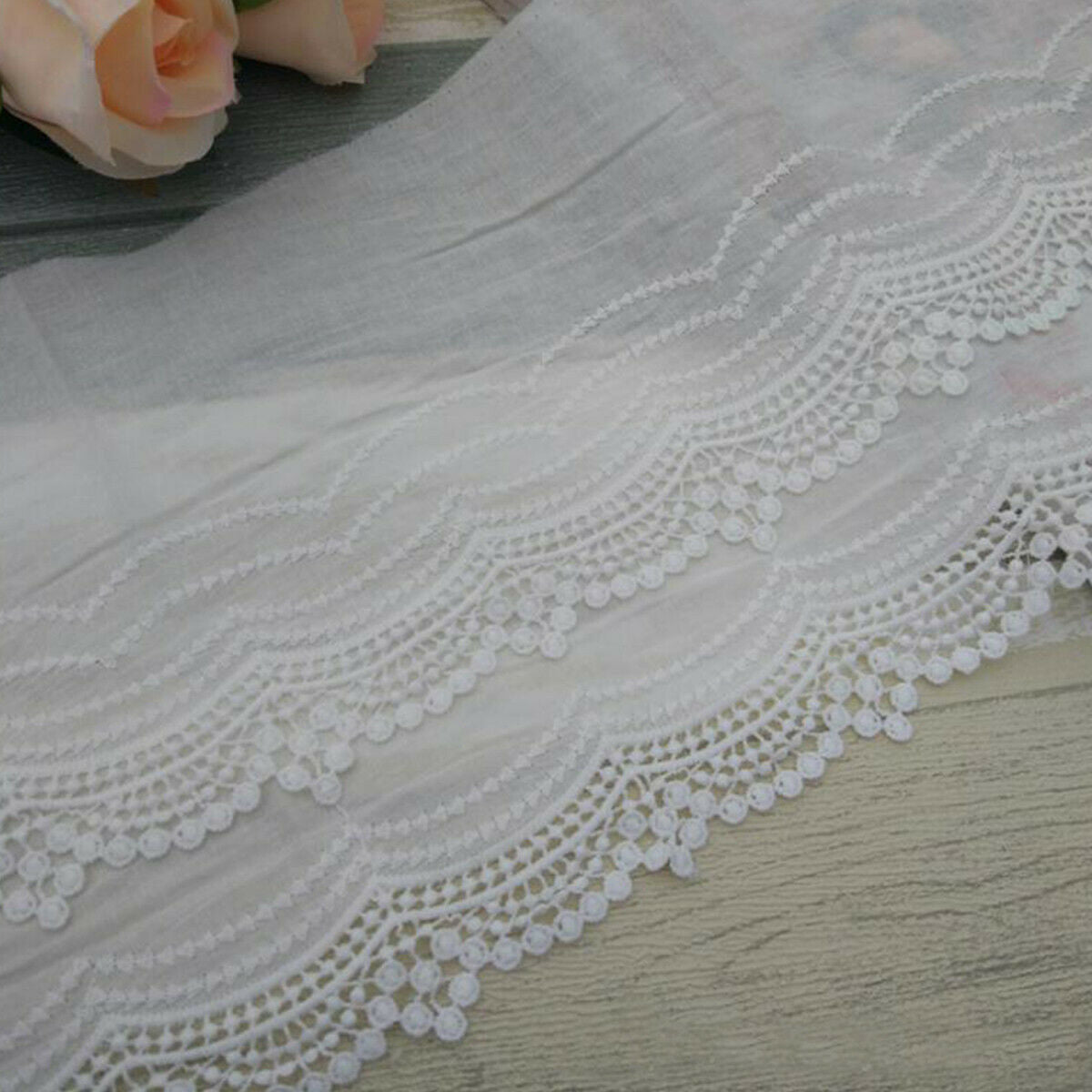 1 Yard Cotton Floral Embroidery Lace Trim Dress Curtain Fabric Ribbon Sewing