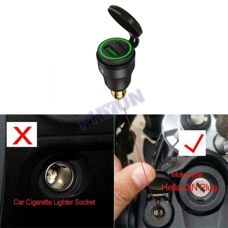 Motorcycle USB Type C Fast Charger Green LED Light For BMW F800GS F650GS F700GS