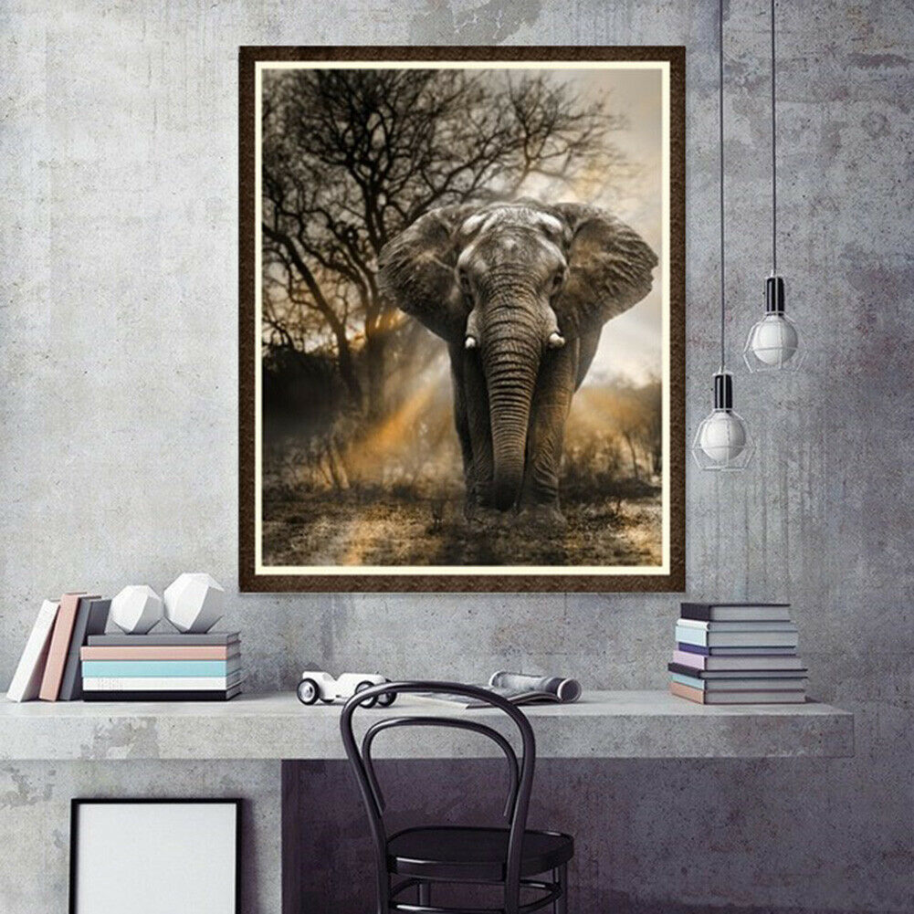 DIY 5D Elephant Full Drill Round Diamond Painting Embroidery Home Decor @